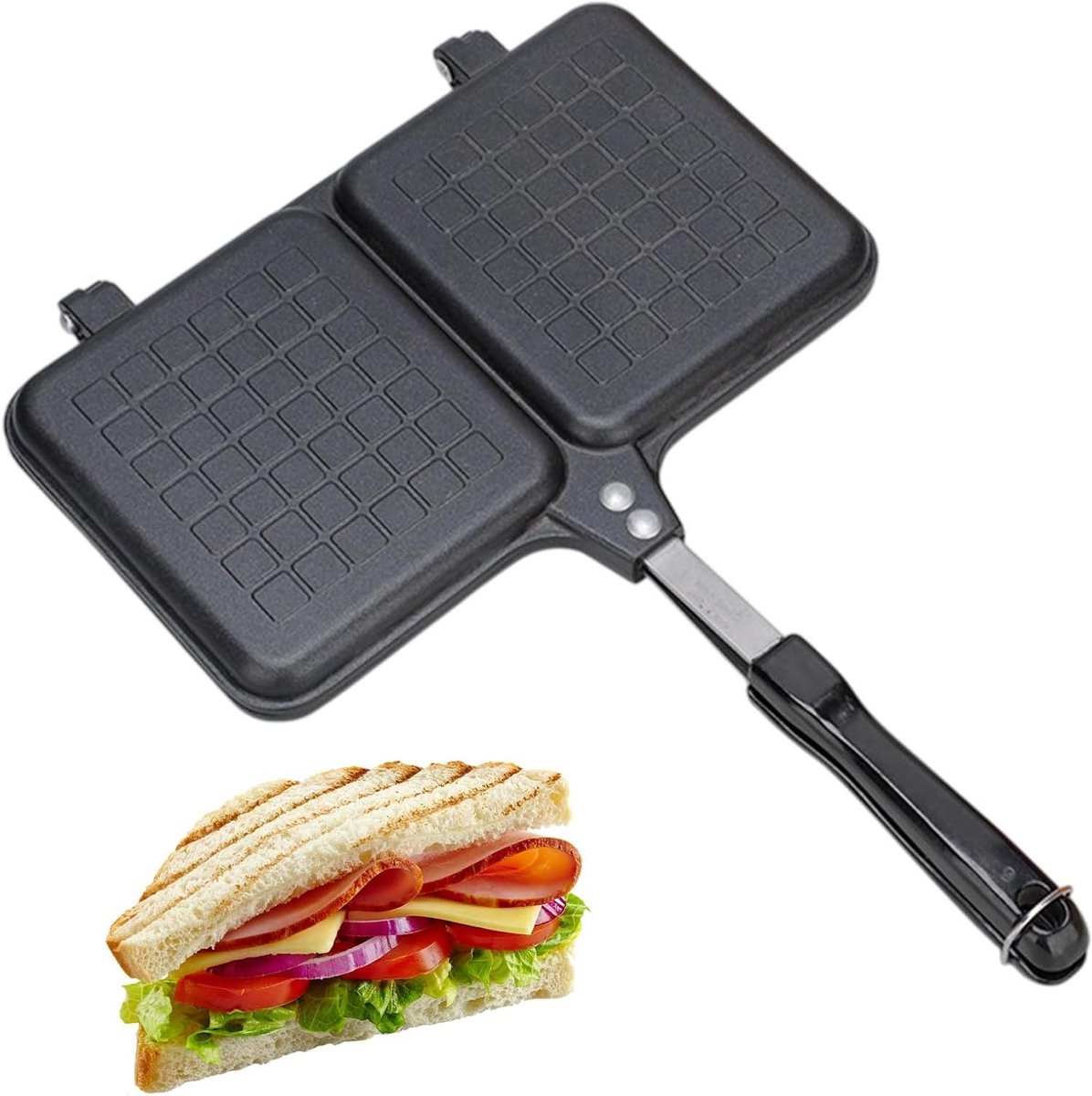 Sandwichmaker Twee Panelen - Tosti Grill - Snelle Maaltijden - Dubbele Anti-aanbaklaag - 255 cm Breed - Zwart