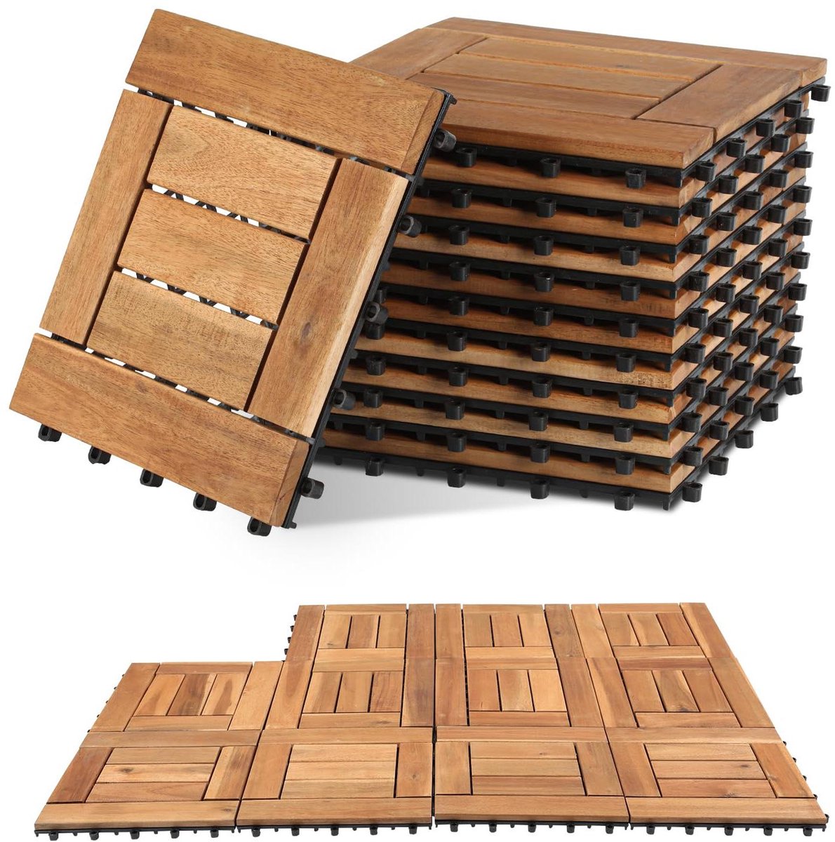 Houten Terrastegels - Balkonvloer Kliktegels - Tuin Terras - FSC Acaciahout - 30x30 cm - Natuurlijk