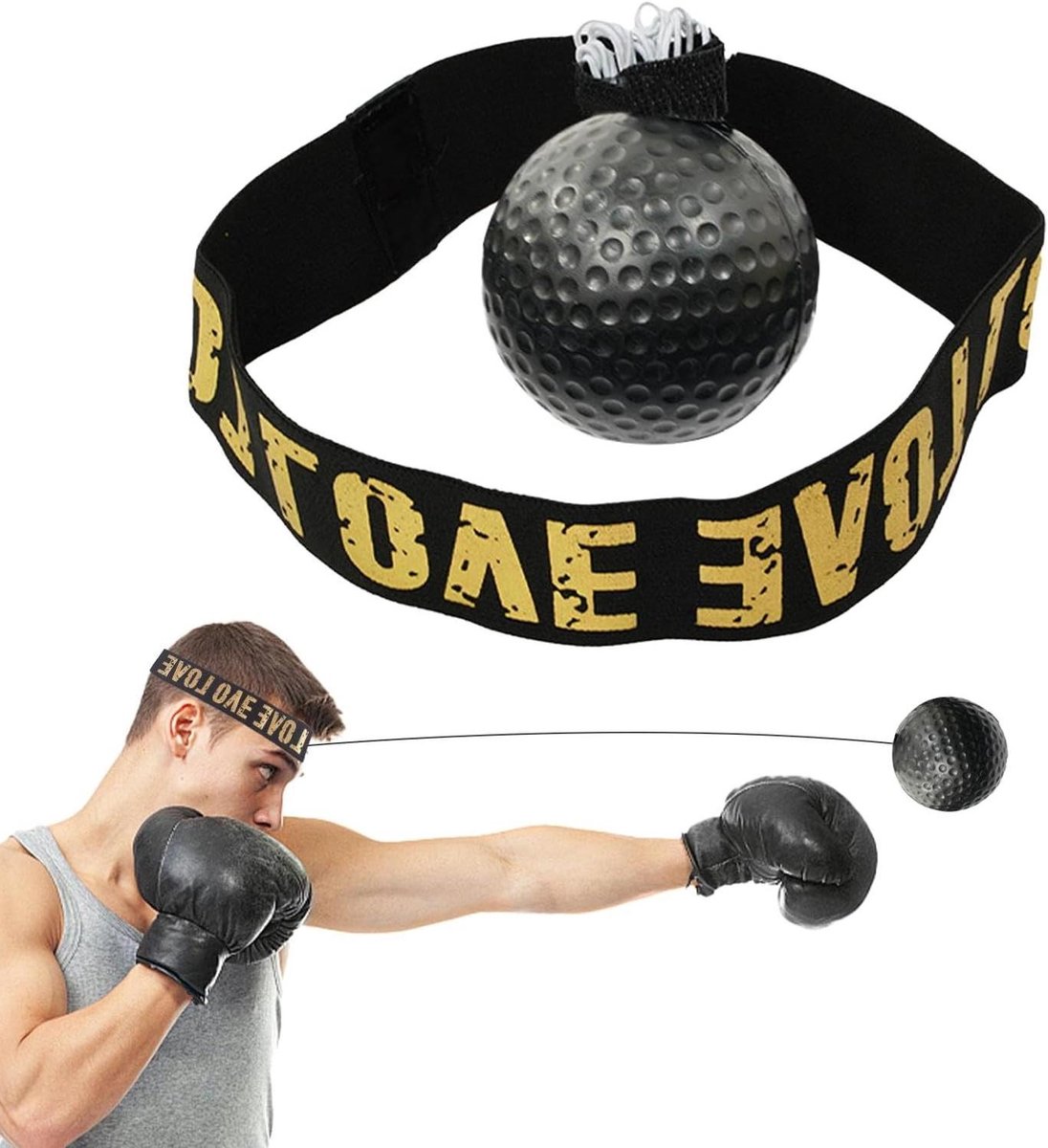 Boksreflexbal - Boksbal hoofdband - Reflexen trainen - Draagbaar en handig - 10 x 10 x 10 cm - Zwart