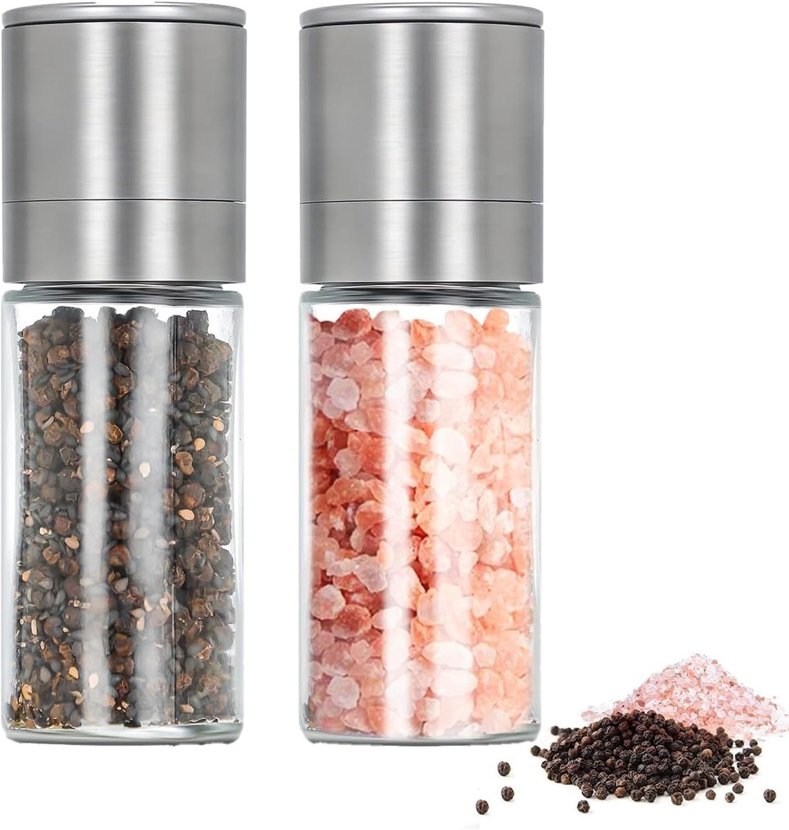 Mini Zout- en Pepermolen Set van 2 - RVS Verstelbare Specerijenmolens voor Zout, Peper en Chili, Perfect voor Keuken en Tafels