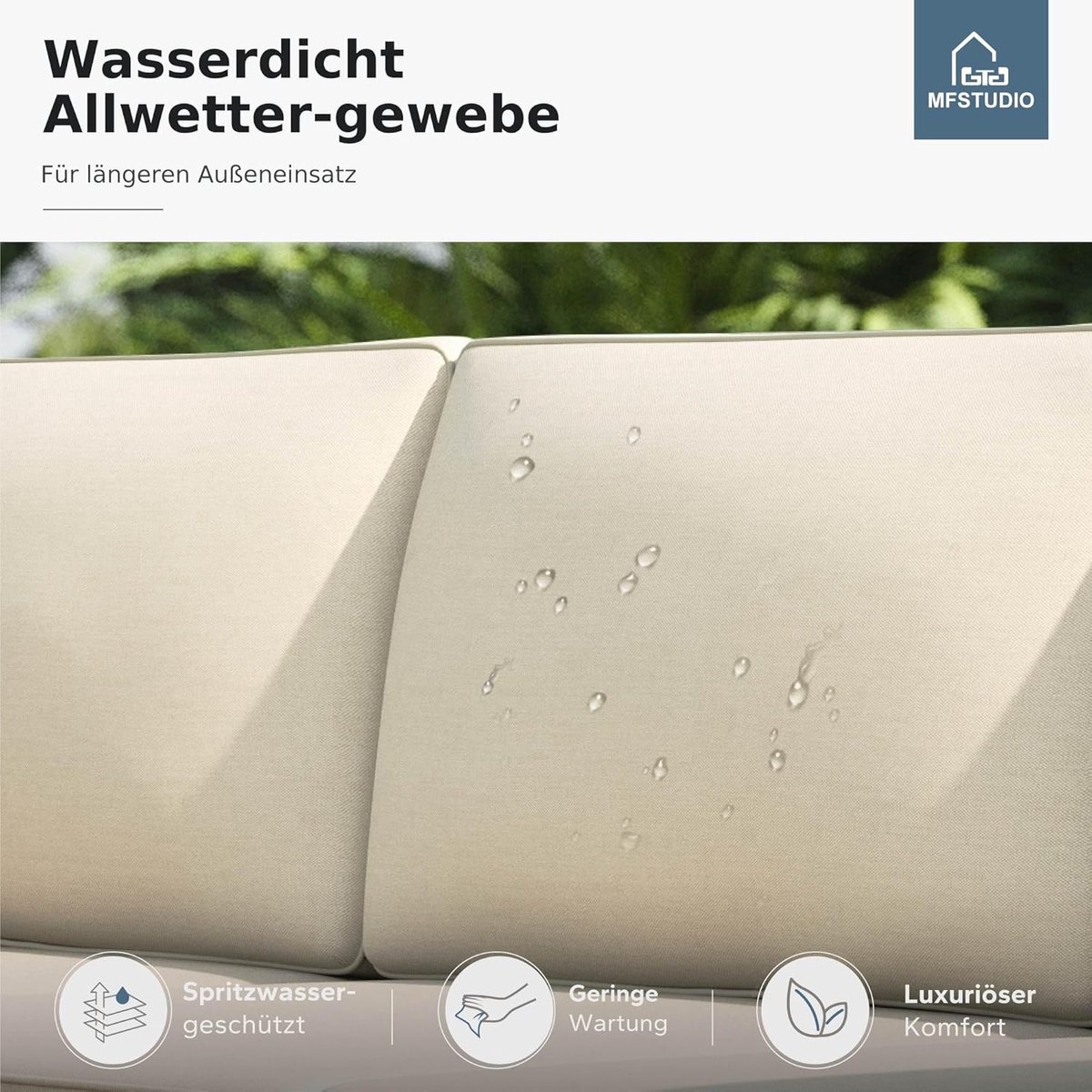 Tuinloungeset 3-Delig 200x140x75 cm L-Vormige Rotan Hoekbank met Acaciahouten Salontafel en Beige Kussens voor 4 Personen Bruin – Mobili Bella