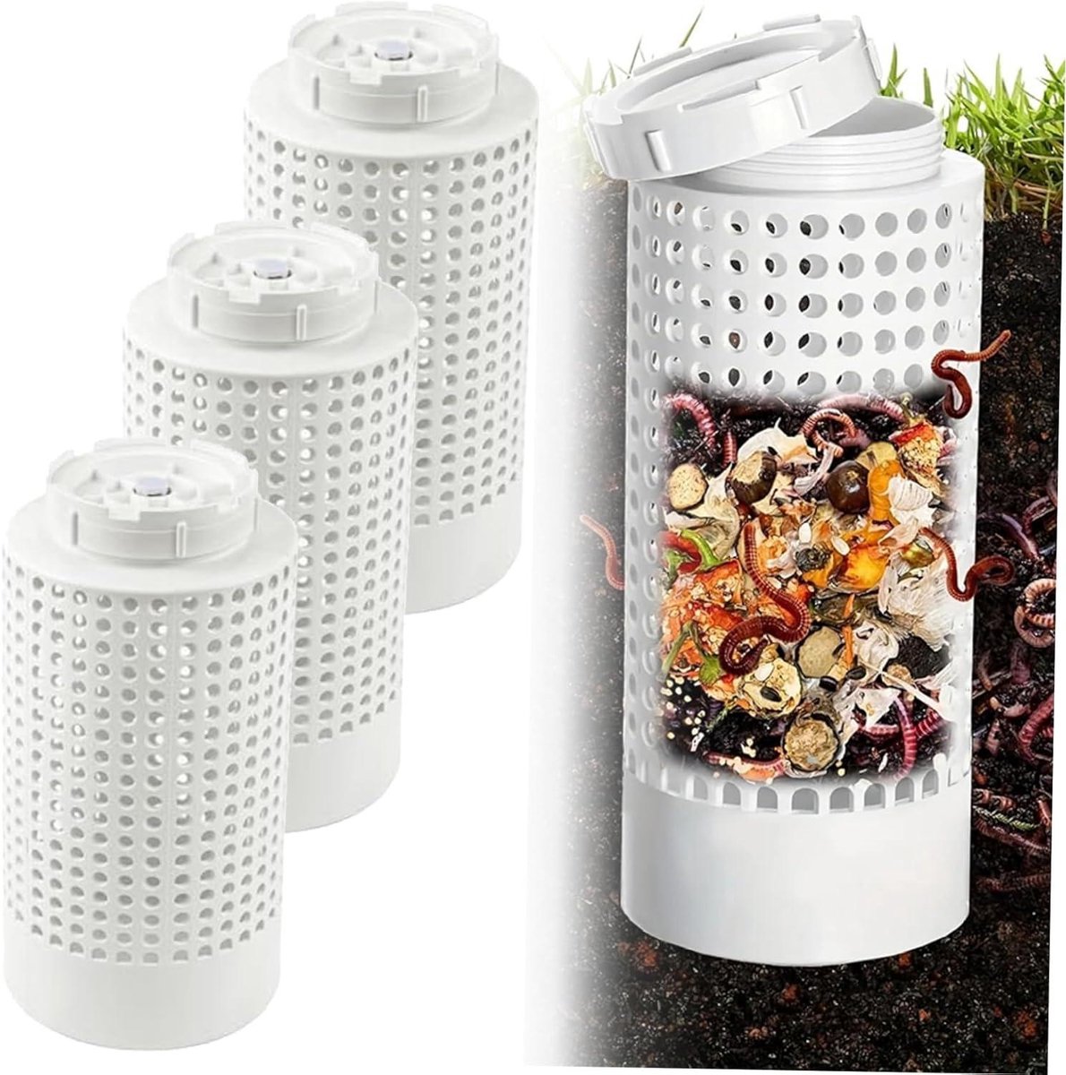 Compostbakken Set - Bodem Composteer - Afval Verwerken - Stabiele PVC Constructie - 3 stuks 10x25cm - Wit