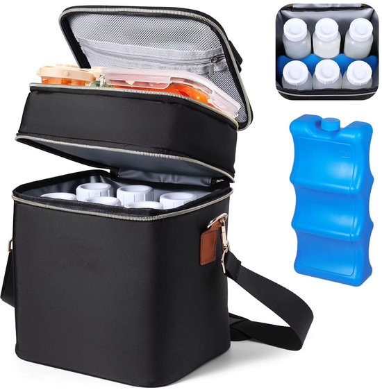Geïsoleerde Baby Flessentas 11L met Koelelement - Dubbel Compartiment - Houdt Warm & Koud - Waterdicht - Verstelbare Schouderriem - Zwart — afbeelding 2