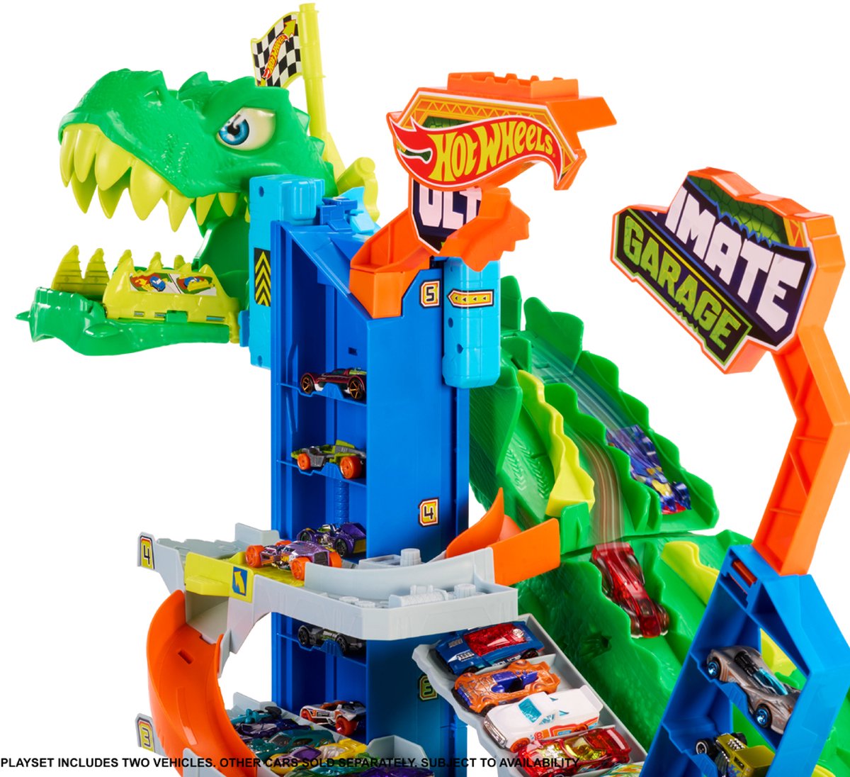Hot Wheels City Ultieme T-Rex Garage - met 2 speelgoedauto's en opbergruimte voor meer dan 50 auto's — afbeelding 10