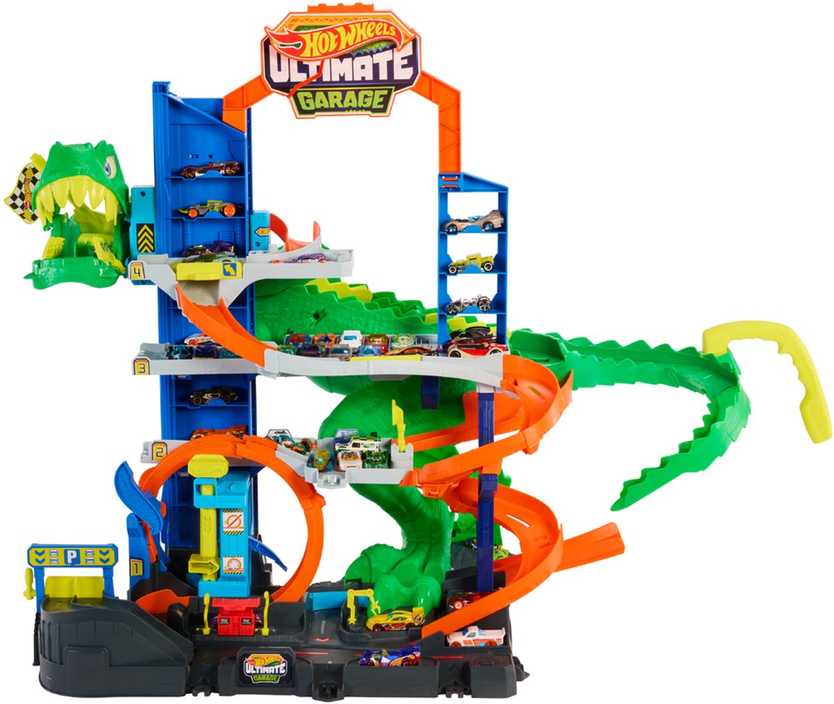 Hot Wheels City Ultieme T-Rex Garage - met 2 speelgoedauto's en opbergruimte voor meer dan 50 auto's — afbeelding 11