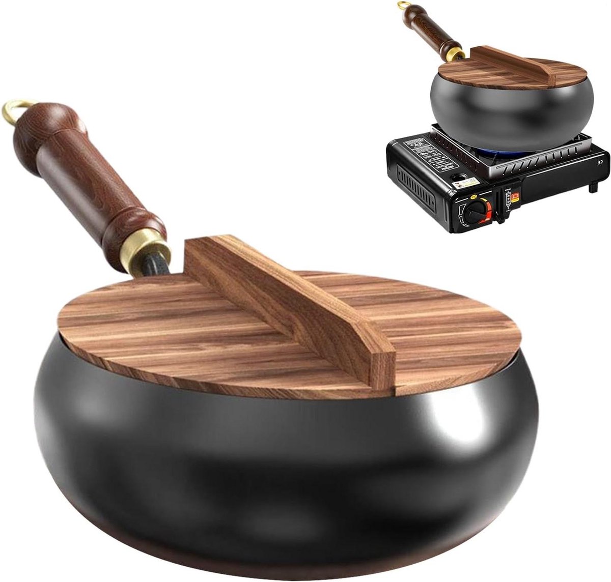 Gietijzeren Wokpan - Koekenpan Platte Bodem - Roerbakken en Stoven - Authentieke Japanse Productiemethode - 24x11 cm - Zwart