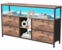 Velmio Kleine TV-kast Met LED - TV-Standaard Met 4 Laden - TV Meubel - LED - Incl 4 Laden - Woonkamer Kast - 108x30x77cm - Bruin Rustiek
