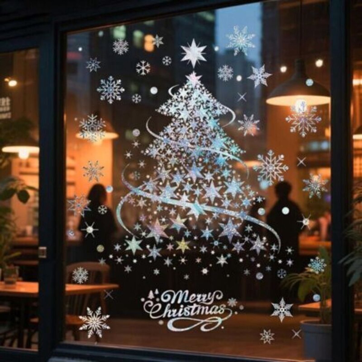 Twee grote gouden kerstboomstickers, 35x50 cm groot, elektrostatische kerstboomstickers, gouden kerstboommuurstickers, geschikt voor muren, ramen, deuren en winkelruiten.