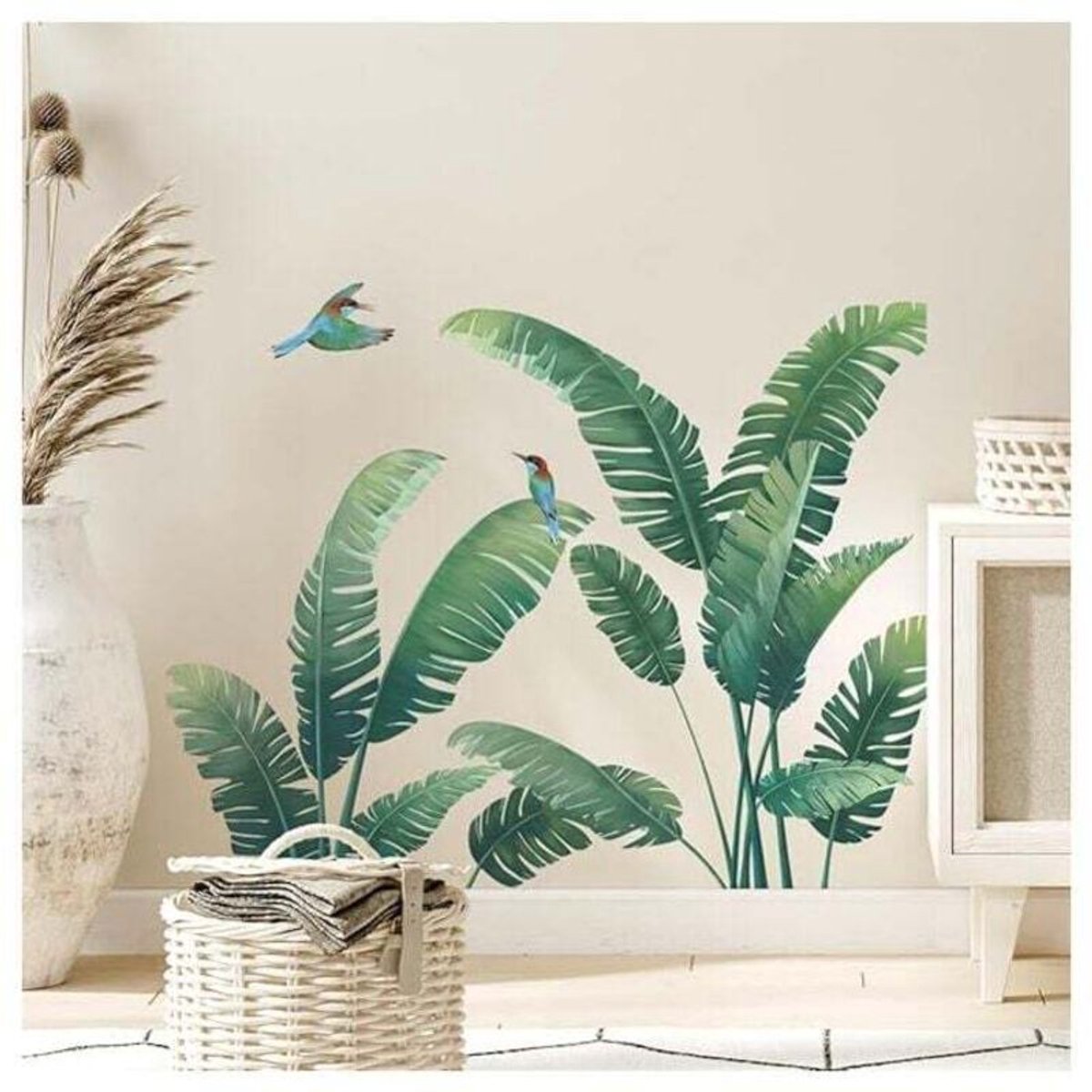 Muurstickers geschikt voor tropische planten, geschikt voor groene palmbladeren, zijn natuurlijke plantenmuurstickers die zijngeschikt voor woonkamers, slaapkamers, kantoren, banken, accentmuren en wanddecoratie.