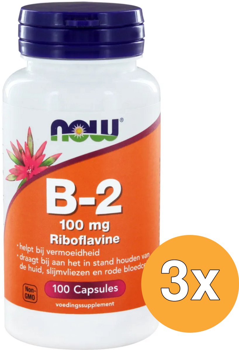 3x Now Vitamine B2 100 mg (100 capsules)