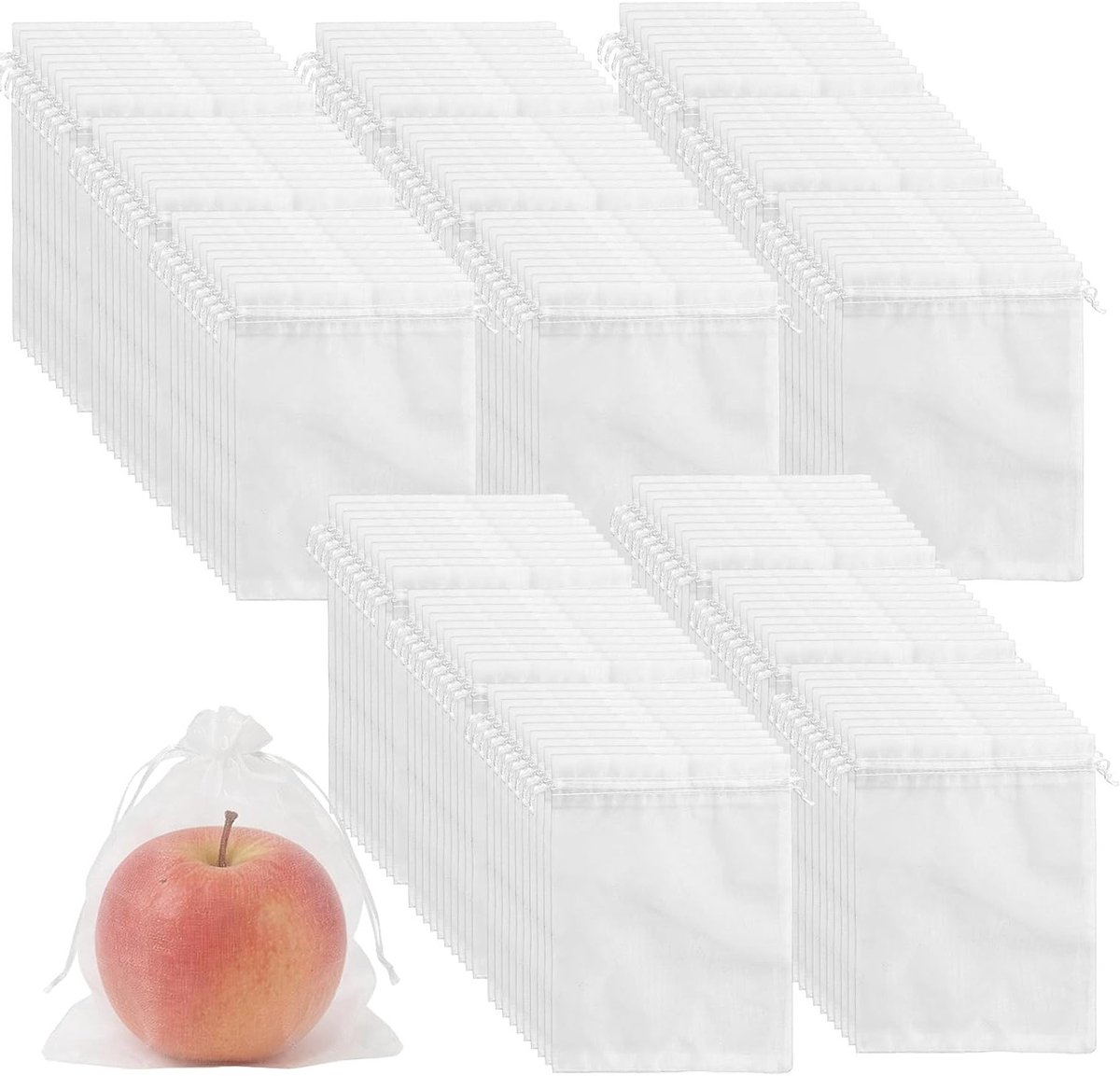150 stuks fruitbeschermingszakken 15 x 20 cm, organza netzakken met trekkoord voor tuinplanten, groenten en bloemen