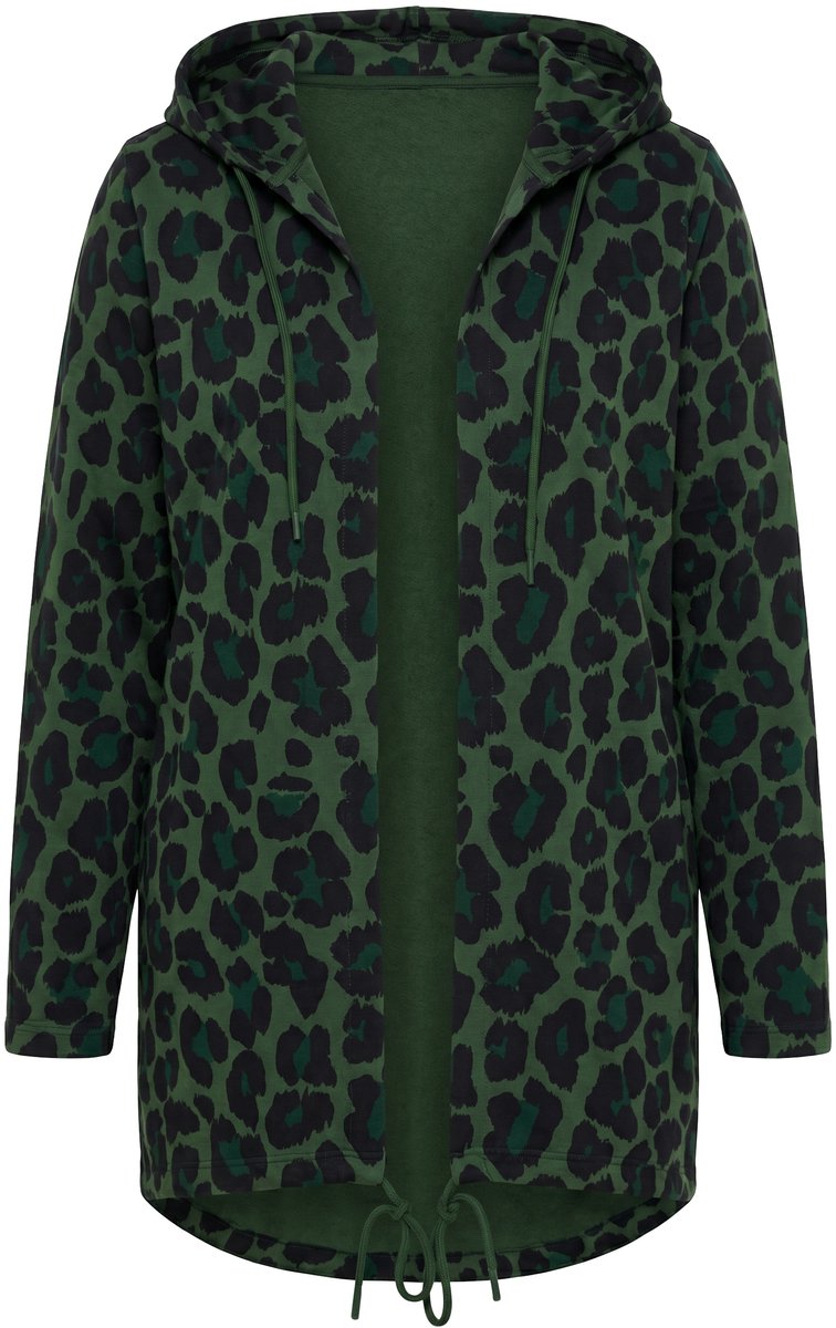 Angel of Style - Dames - Sweatjas langer open model capuchon color-luipaard - Donkergroen - Maat 44
