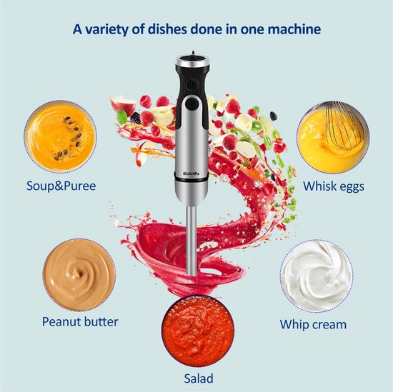 Noordvale Staafixer 1200W - 5 in 1 Blender met Smoothiebeker - Gehaktmolen - Garde - Groentehakker - Roestvrijstaal - Zwart — afbeelding 5