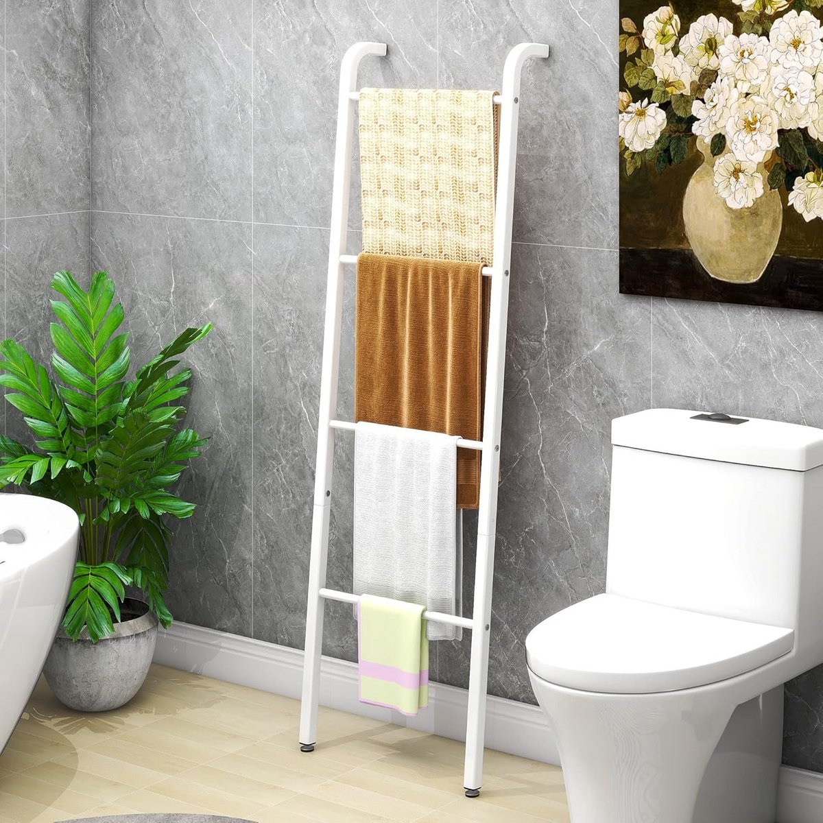 Vrijstaand 4-traps Handdoekrek Ladder voor Badkamer en Slaapkamer