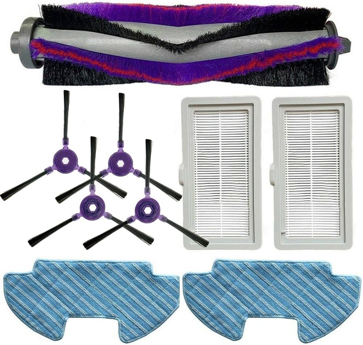 9stuks - geschikt voor de Samsung Powerbot-E VR05R5050WK robotstofzuiger - accessoireset -2dweildoeken, 2 filters en 4 zijborstels， 1 rolborstel