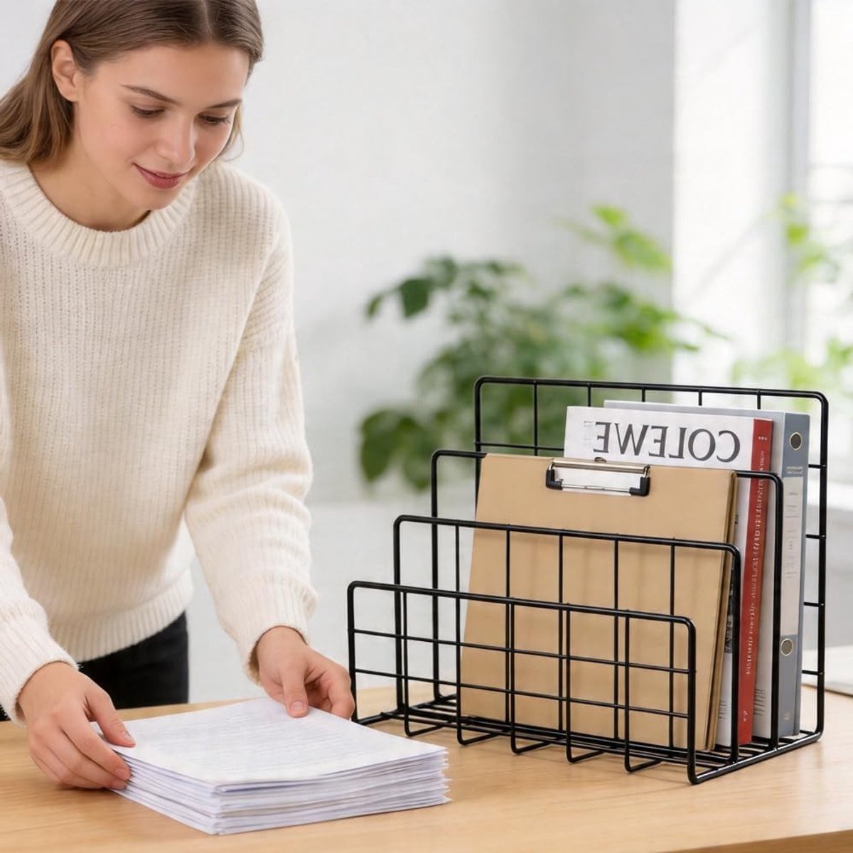 Bureau-organizer van metaal, 2 stuks desktop-ordners met 3 verticale vakken, stijlvolle brieforganizer voor kantoor en thuis, ideaal voor documenten en postsortering (zwart) — cadeau in Cadeau-ideeën - foto 8
