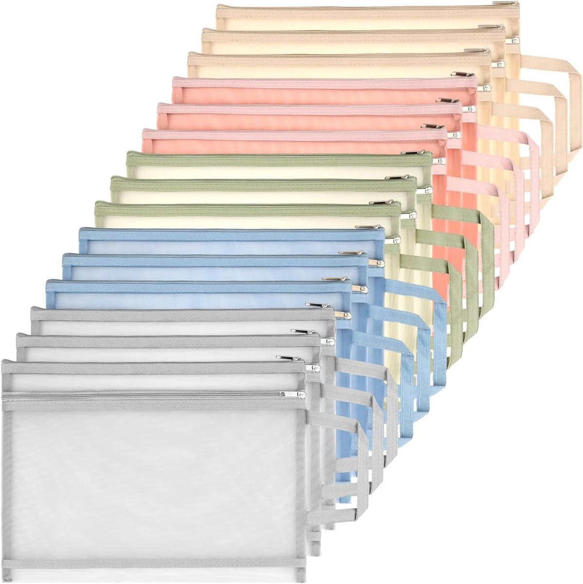 15 Stuks Mesh Rits Pouch Tassen, Dubbellaags Nylon Opbergtassen voor Puzzels, Spellen en Kantoorbenodigdheden, 33,5x23,5cm
