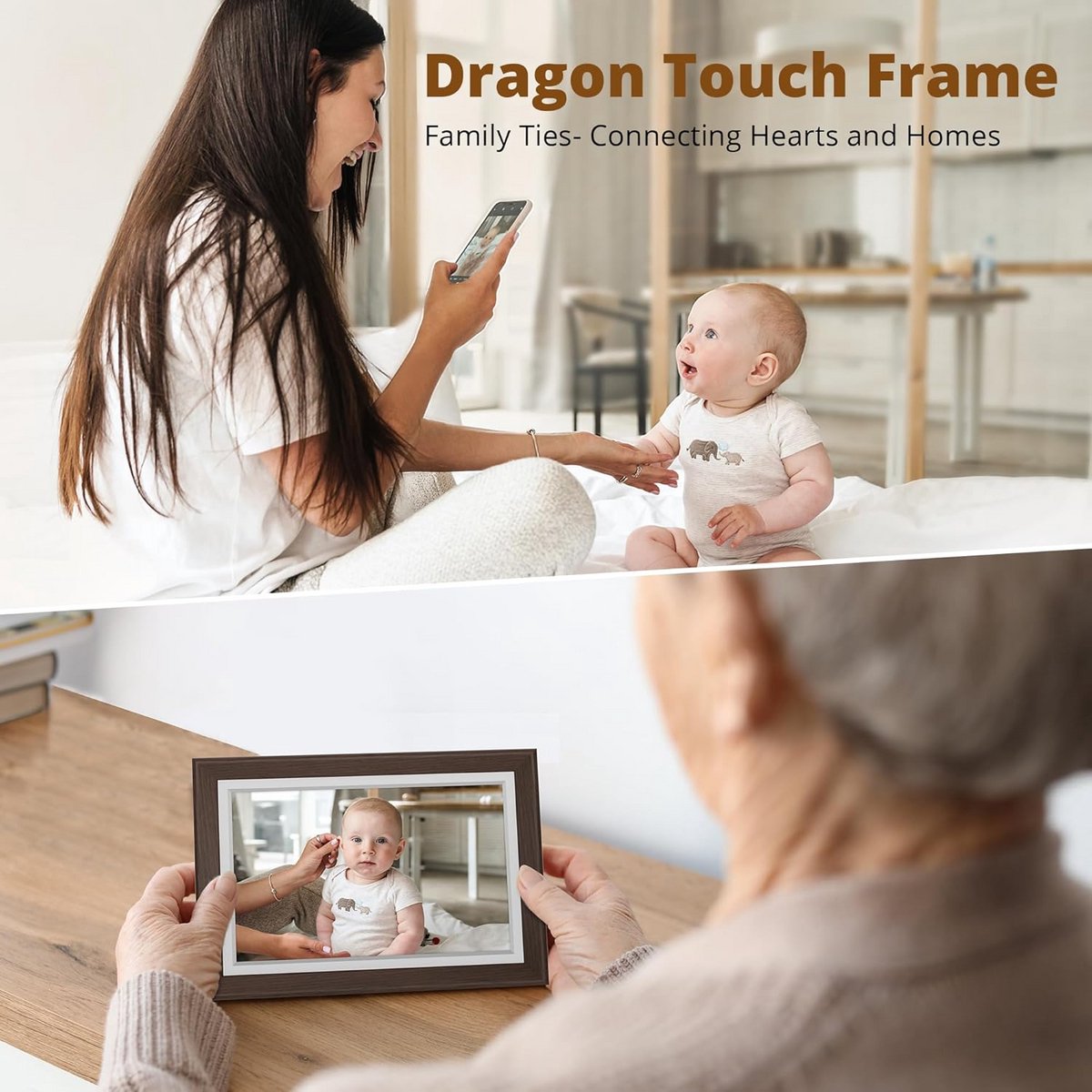 Digitale fotolijst - Foto display - Herinneringen delen - WiFi verbinding - 10 inch - Bruin — cadeau in Wonen & Interieur - foto 5