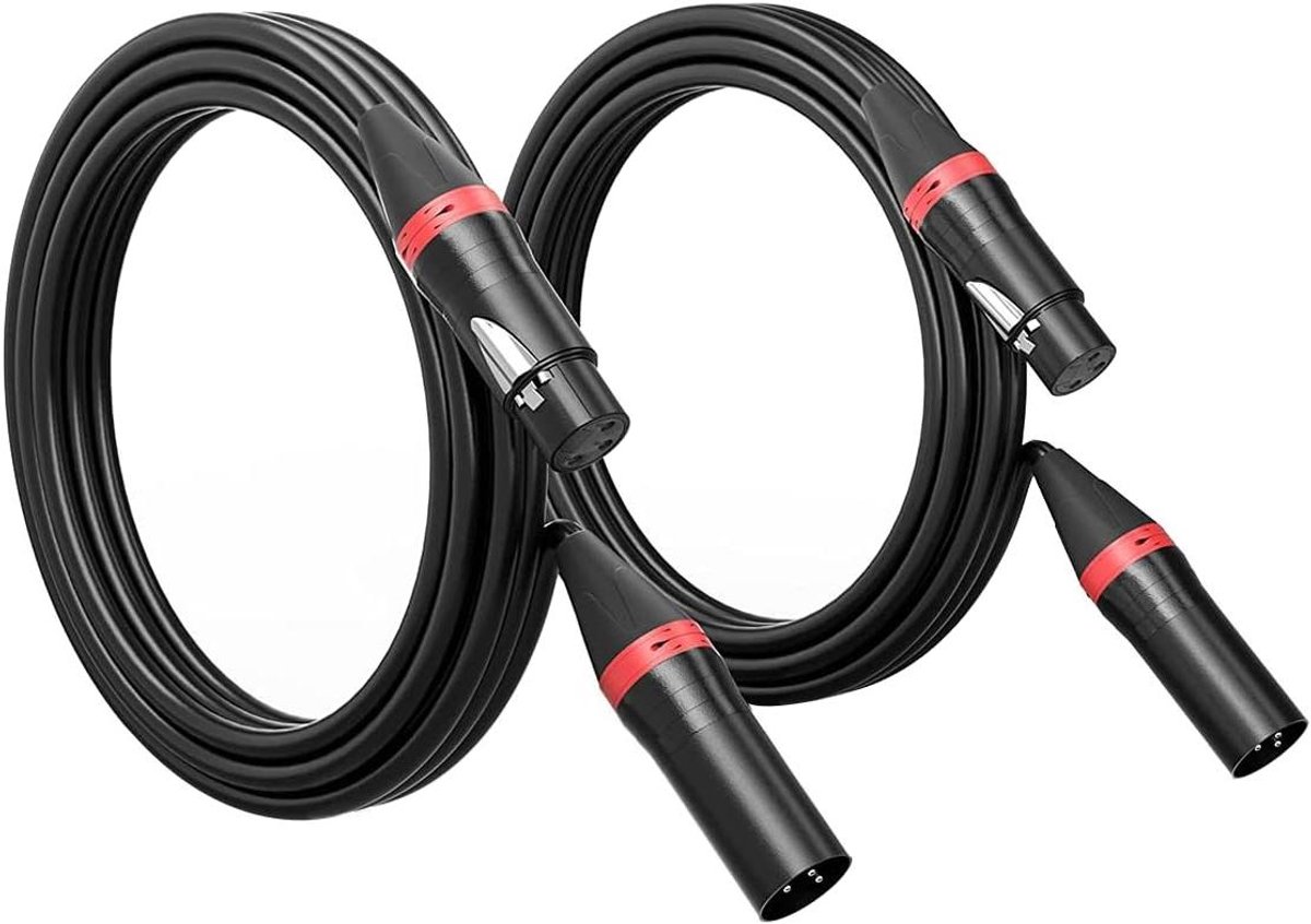 Microfoonkabel - XLR Audiokabel - Stabiele Audio - Zelfborgende Stekkers - 3 meter - Rood Zwart
