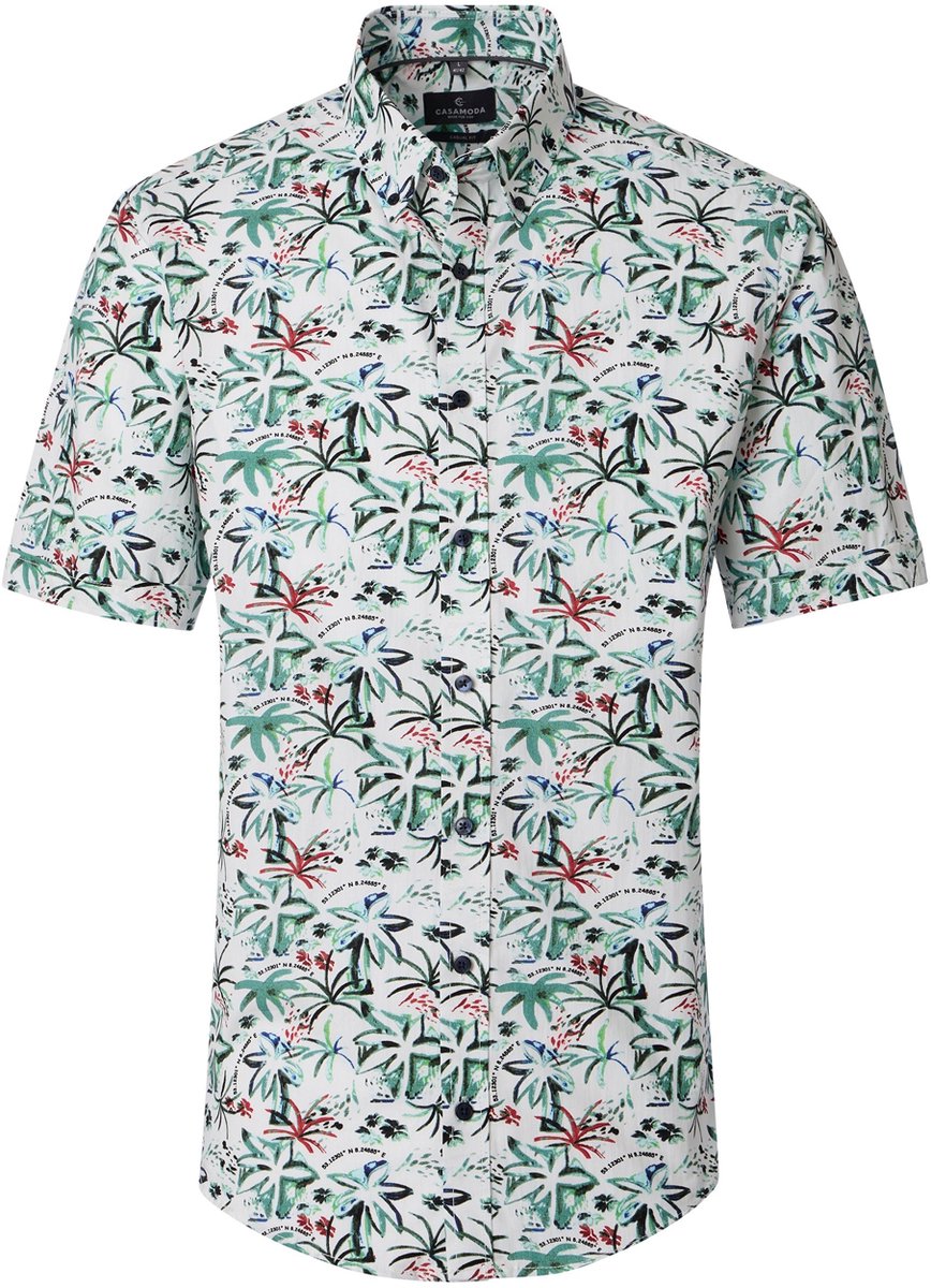 CASA MODA Sport casual fit overhemd - korte mouw - popeline - wit - groen - rood - blauw - zwart dessin