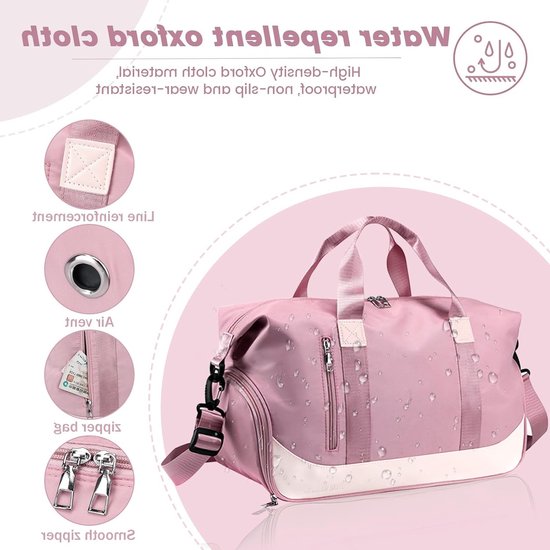 Dailygoods - Dailygoody - Sporttas - Waterdichte trainingstas - Met schoenenvak - Roze - Weekendtas - Voor sport en yoga - Uniseks van Dailygoods — afbeelding 4