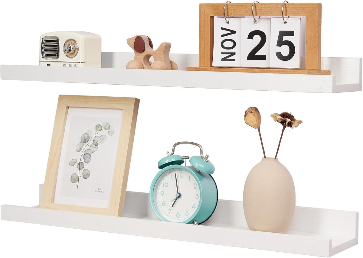 Wandrek Set - Houten Planken - Ruimte Organiseren - Met Voorlip - 40 cm - Wit
