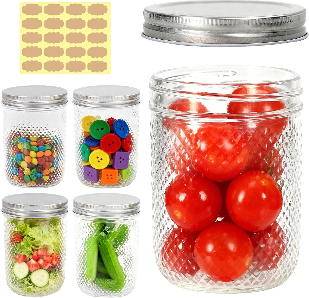 Glazen Potten - Bewaar Potten - Voedsel Opslag - Luchtdichte Deksel - 500 ml Set - Transparant