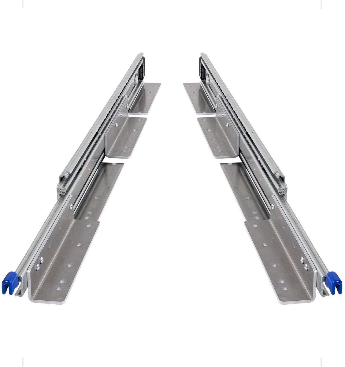 Set 250kg ladegeleiders 1400mm + lage vloerbeugels + haakse lademontage 56 inch met vergrendeling en volledig uitschuifbaar - Lange zware laderails vergrendelbaar 140 cm 56"