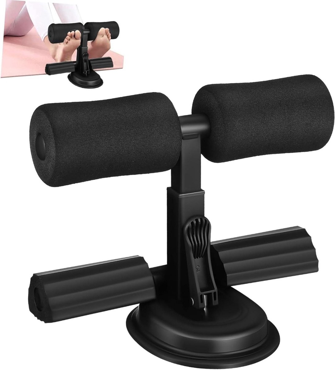 Sit up Bar - Fitnessapparaat Hulp - Buikspieroefeningen - Verstelbaar Met Zuignappen - 30.5 x 15.5 x 13.5 cm - Zwart