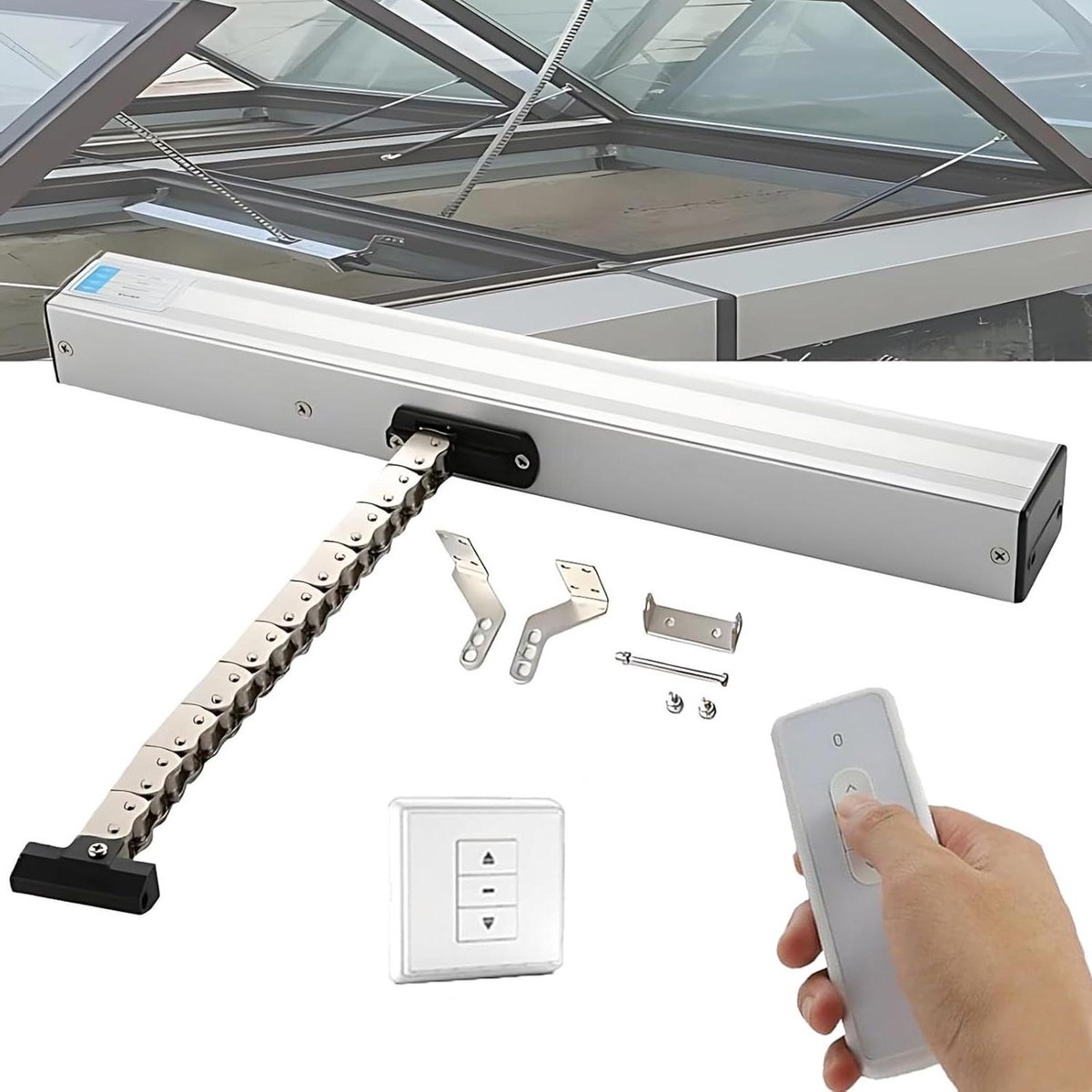 Elektrische Raamopener - Automatische Kettingaandrijving - Ventilatie Regelen - Met Regensensor - 300-800mm Slag - Zilverkleurig