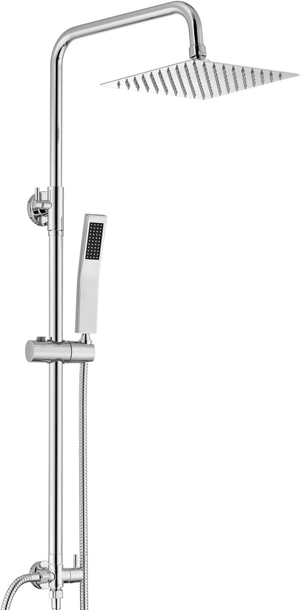 Auralum Max Luxe Douchesysteem zonder kraan - 8 inch Vierkante Regendouche RVS - Verstelbare Douchestang 68-108 cm - Chroom