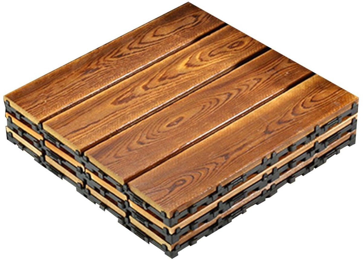 Terrastegels Hout - Vloertegels Buiten - Buitenruimte Vernieuwen - In elkaar grijpend Systeem - 30x30 cm - Houtkleur