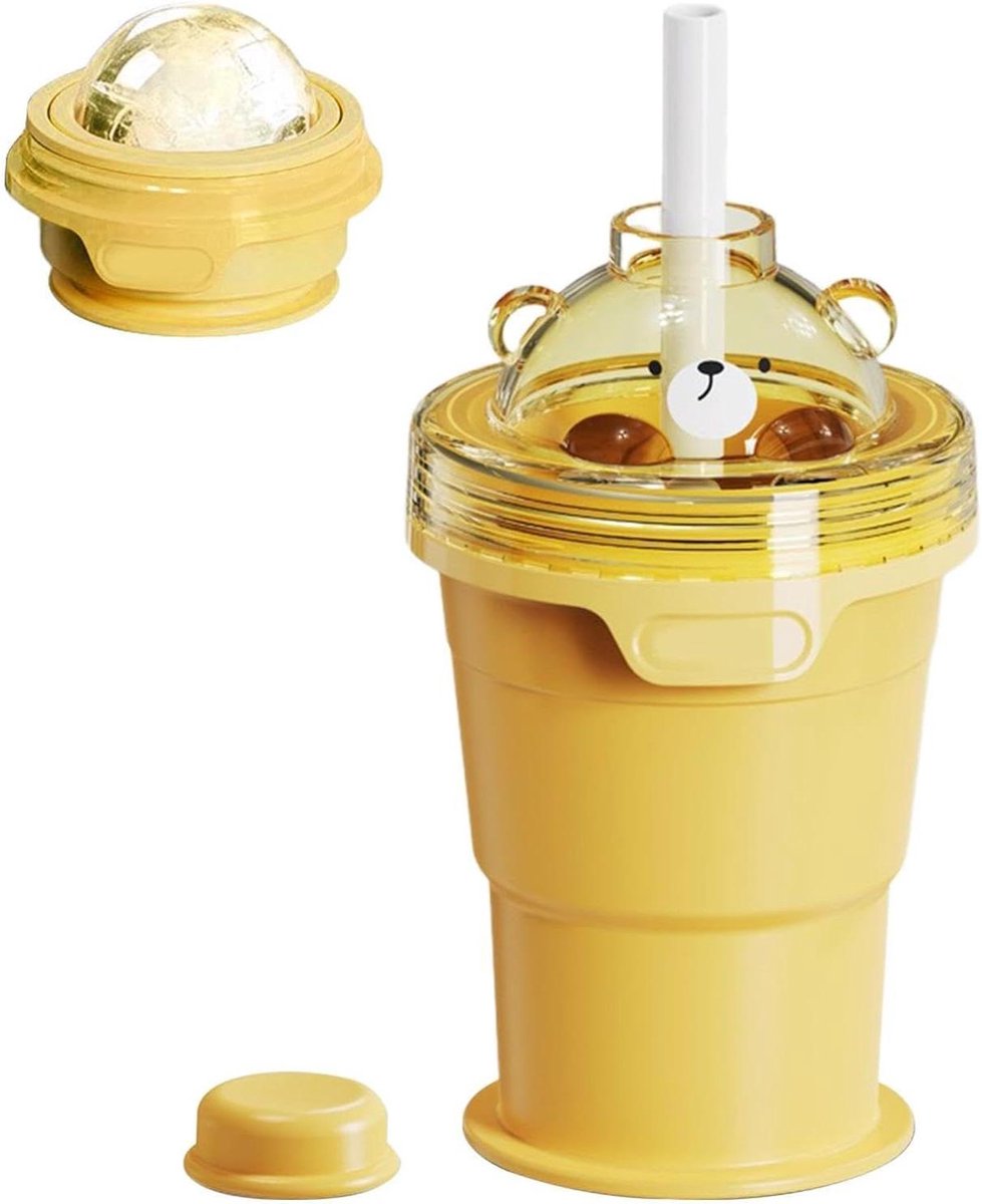 IJsblokjesbeker - Drankmaker - Dranken Koelen - Opvouwbaar Rietje - 325 ml - Geel