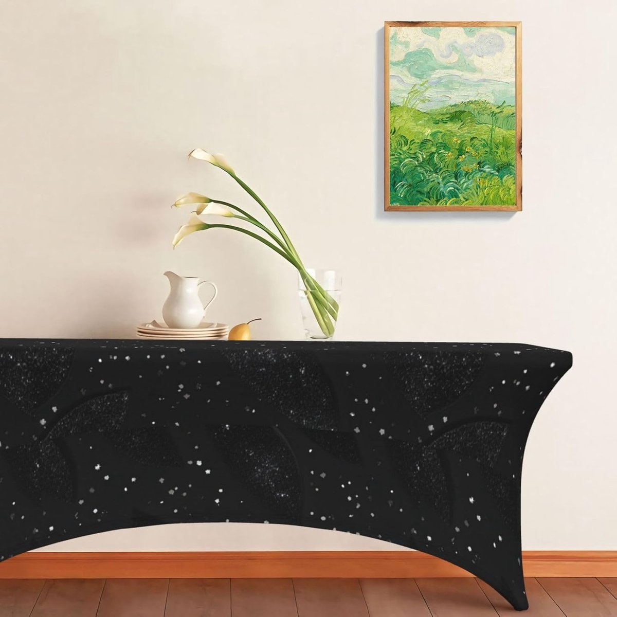 Elastische Tafelbedekking - Tafelhoes Rechthoekig - Feestelijk Dekken - Kreukvrij Strak - 183x76 cm - Zwart Glinsterend