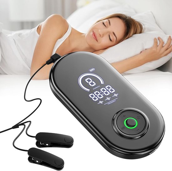 Slaaphulpmiddel, nervus vagus-stimulator, met oorclips, om de diepe slaap te verbeteren.