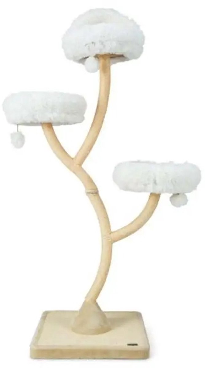 Lifero Krabpaal voor Katten - Kattenkrabpaal - Kattenboom - Kattentoren met Hangballen - Beige Wit Kattenhuis - 3 Ligplekken