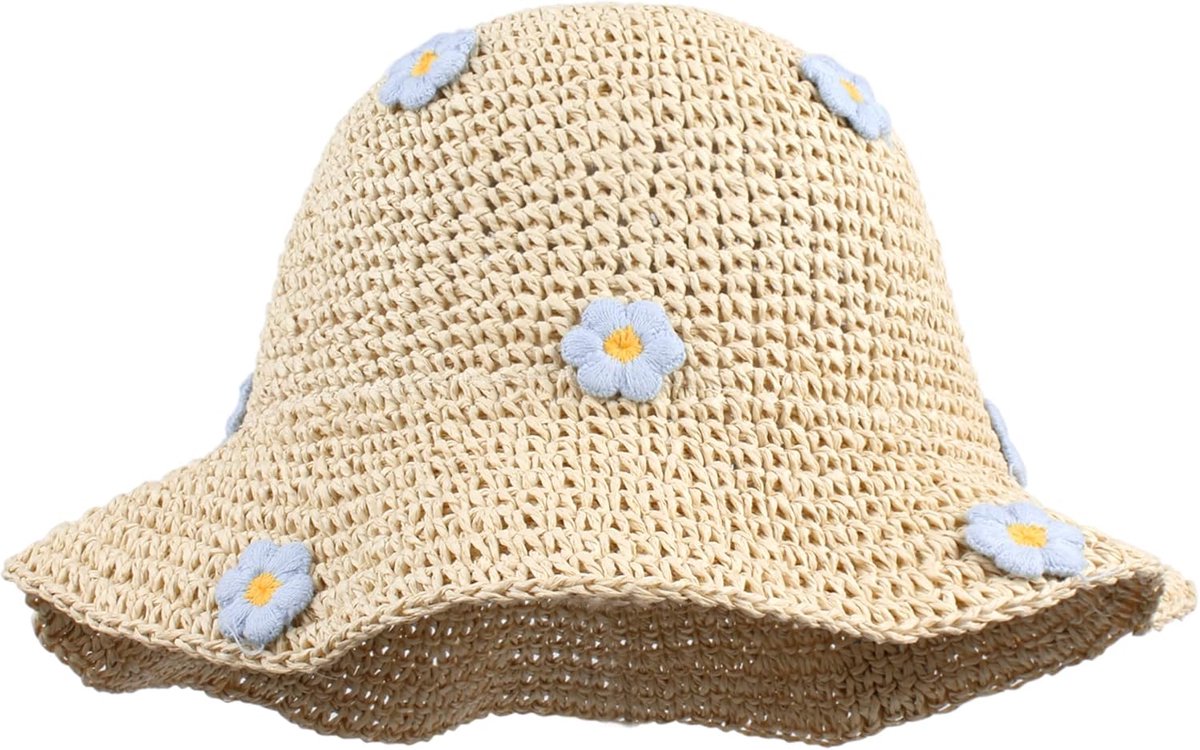 JeiibrZui Dames Strohoed - Opvouwbaar Verstelbaar - 56-60 Cm - 1 Stuks Zonnehoed Met Brede Rand - Bloemenprint