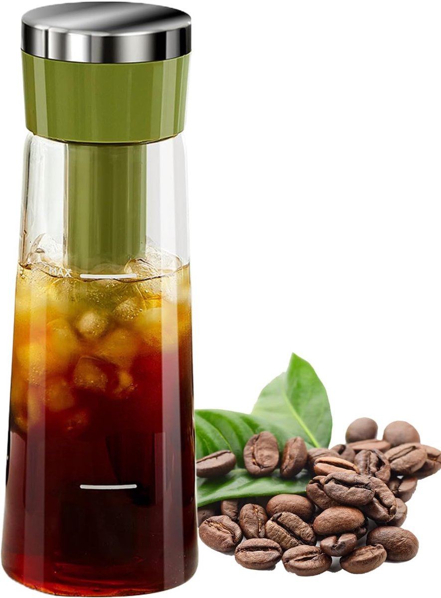JeiibrZui Cold Brew Koffiezetapparaat - 750 ml - Draagbare Glazen Fles met RVS Filter - Lekvrij Ontwerp voor Thuis en Kantoor
