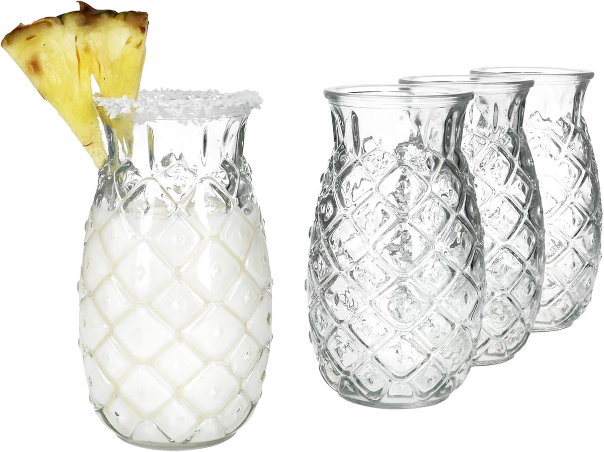 JeiibrZui Zomer Collectie Ananas Glazen - 400ml - 4 Stuks - Helder - Voor Cocktails En Feesten