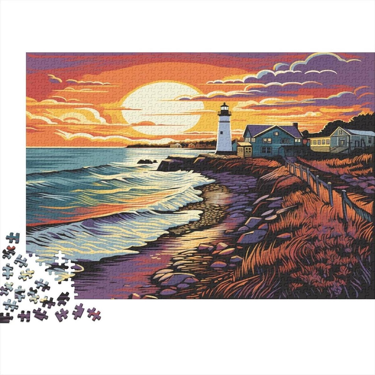 Puzzel 1000 stukjes - Houten puzzel - Ontspanning thuis - Inclusief poster - 75 x 50 cm - Kustzicht