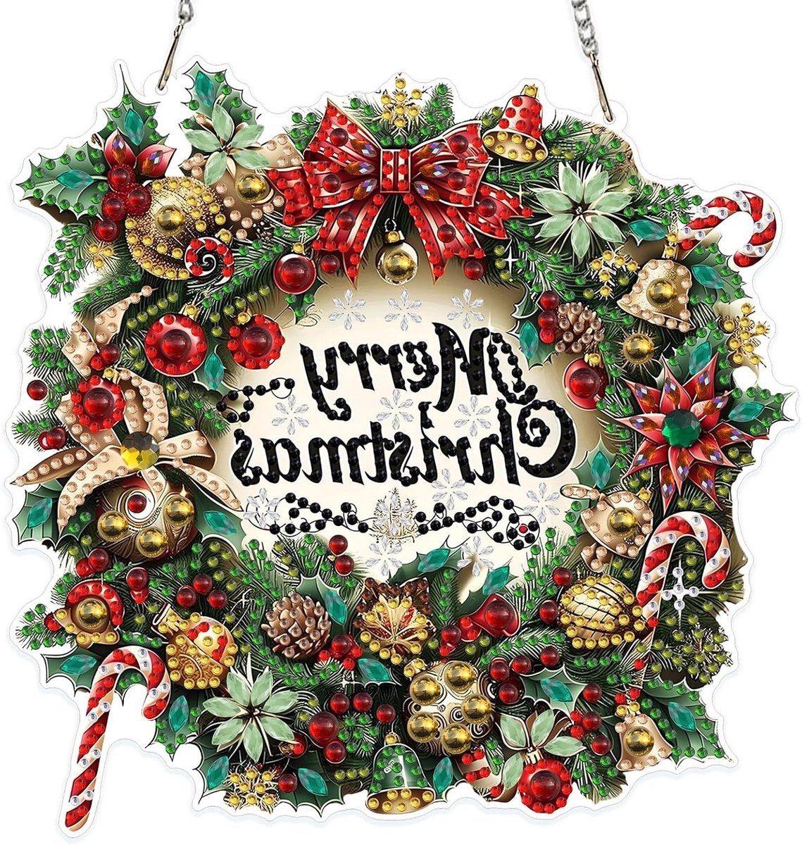 Kerst Diamant Schilderij Hanger met Ketting, Wreath Decoratie voor Kinderen en Volwassenen, Creatieve Wanddecoratie en Ambachtelijk Set voor Feestdagen