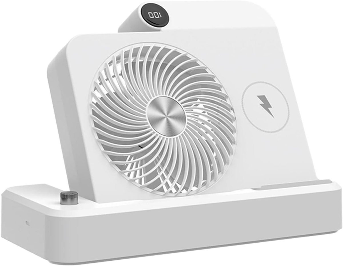 Ventilator met Oplader - Bureau Ventilator - Verkoeling en Opladen - 100 Snelheidsniveaus - 25x16.5x24cm - Wit