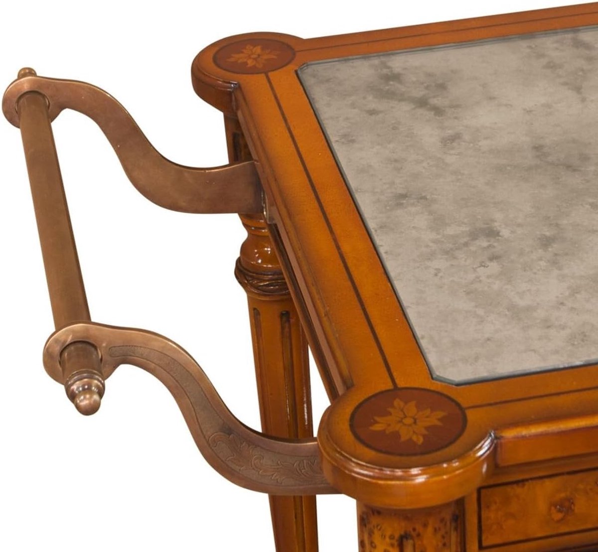 Serveertrolley Barok Luxe 102 x 52 x 77 cm – Massief Hout & Metaal met Eglomisé Glas, Design Bar Cart / Serveerwagen voor Woonkamer, Hotel & Horeca – Mobili Bella