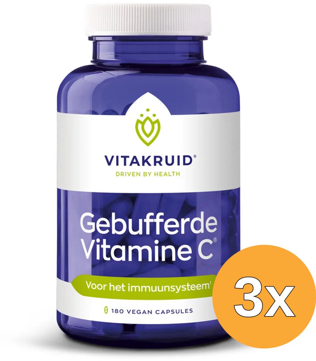 3x Vitakruid Gebufferde Vitamine C (180 vega capsules)