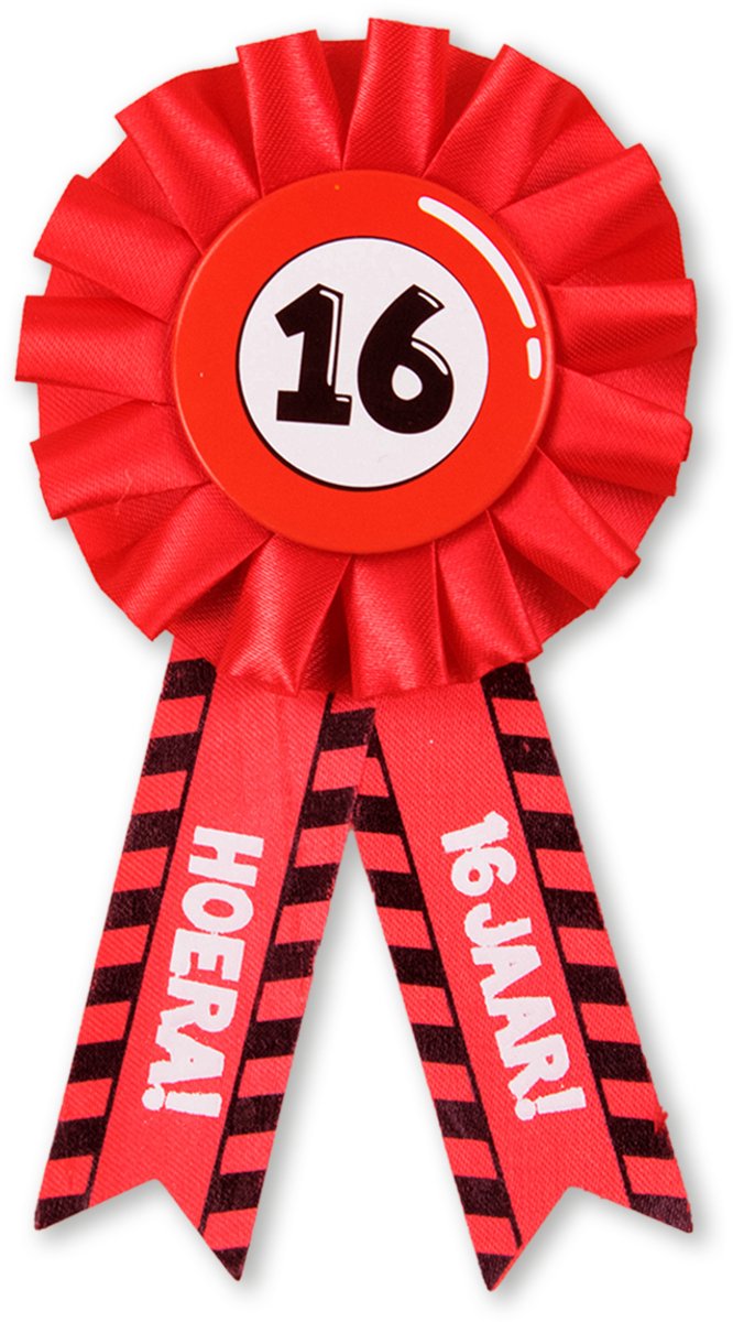 BTH - Rosette - 16 Jaar - Verjaardag Versiering - Feest - Rozet - Versiering - Verkeersbord - Button - Sweet 16