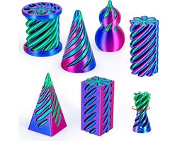 BOTC Fidget Toy Set - 6 Stuks - 3D Printeds - Impossible Cone, Pyramid en Spiral Fidget Toys - Sensorisch Speelgoed voor Stressvermindering en Focus - Paars en groen