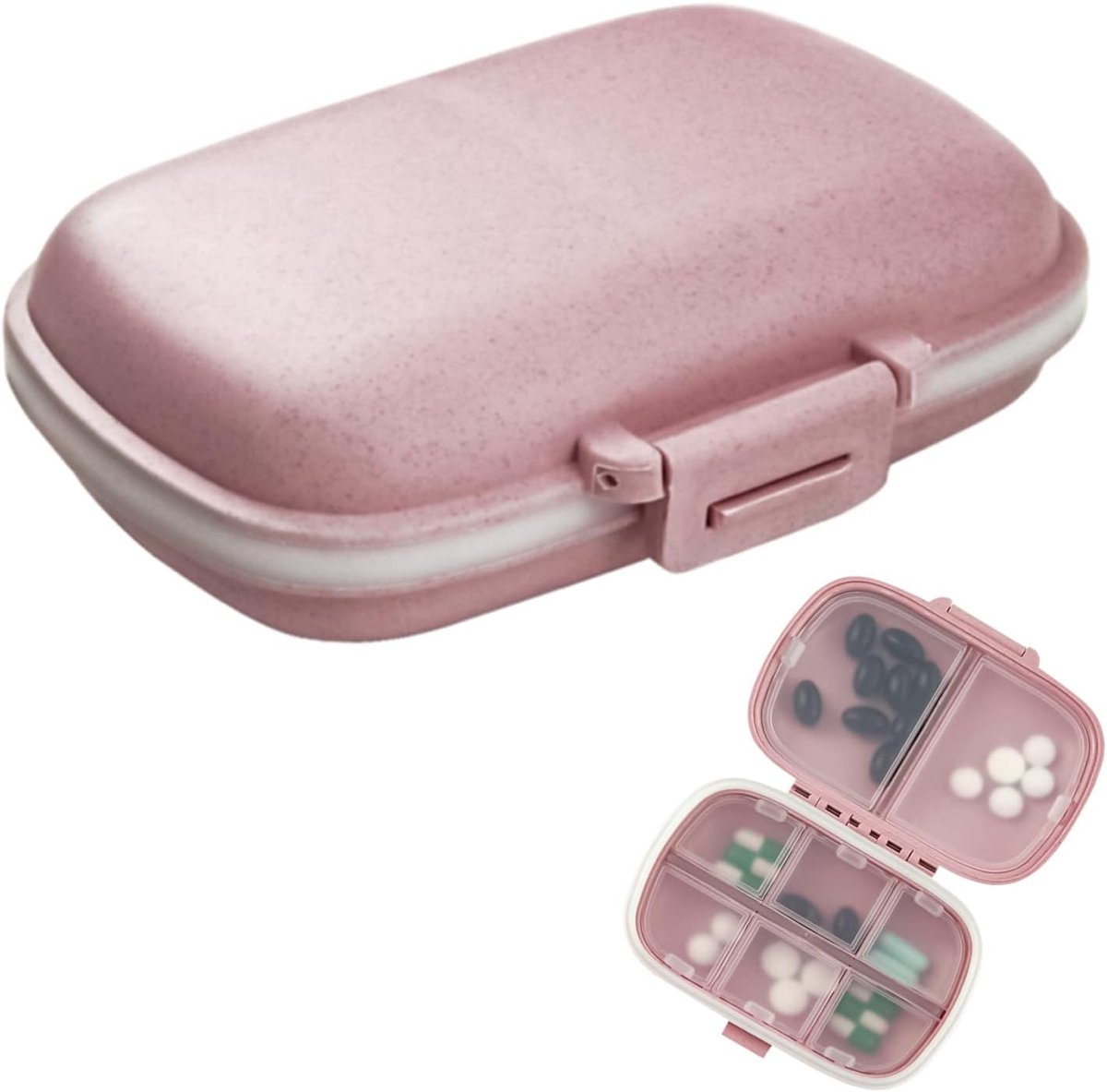 Tablettenbox Set - Draagbare Medicijndoos - 1 Stuk - 8 Vakken Organiser - Voor Reizen en Dagelijks Gebruik - Roze