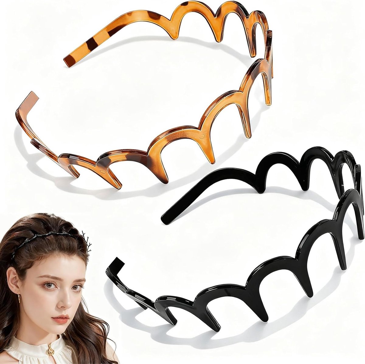 2-delige Amber U-vormige Fashion Haarband met Kam voor Vrouwen - Reversible Haaraccessoires voor Thuis en Onderweg, Perfect voor Stijlvolle Haarstyling en Comfort