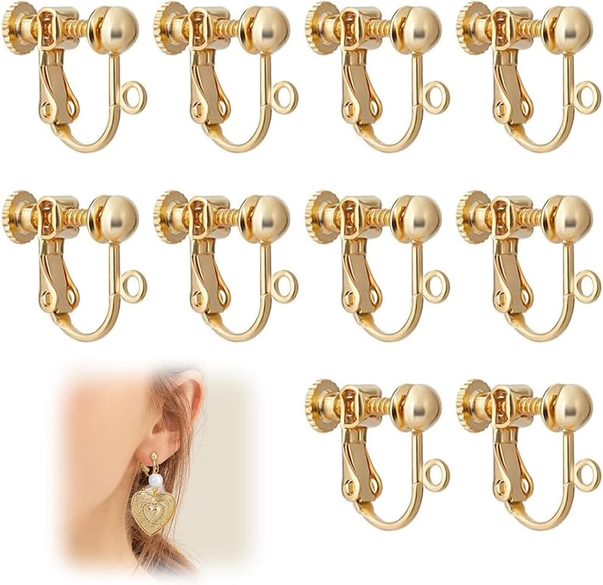 10 Stuks Ongeperforeerde Oorbellen Clips van IJzer, Gouden Kleur, Geschikt voor Volwassenen, 1.2mm Opening, Modieuze Oorbellen Accessoires