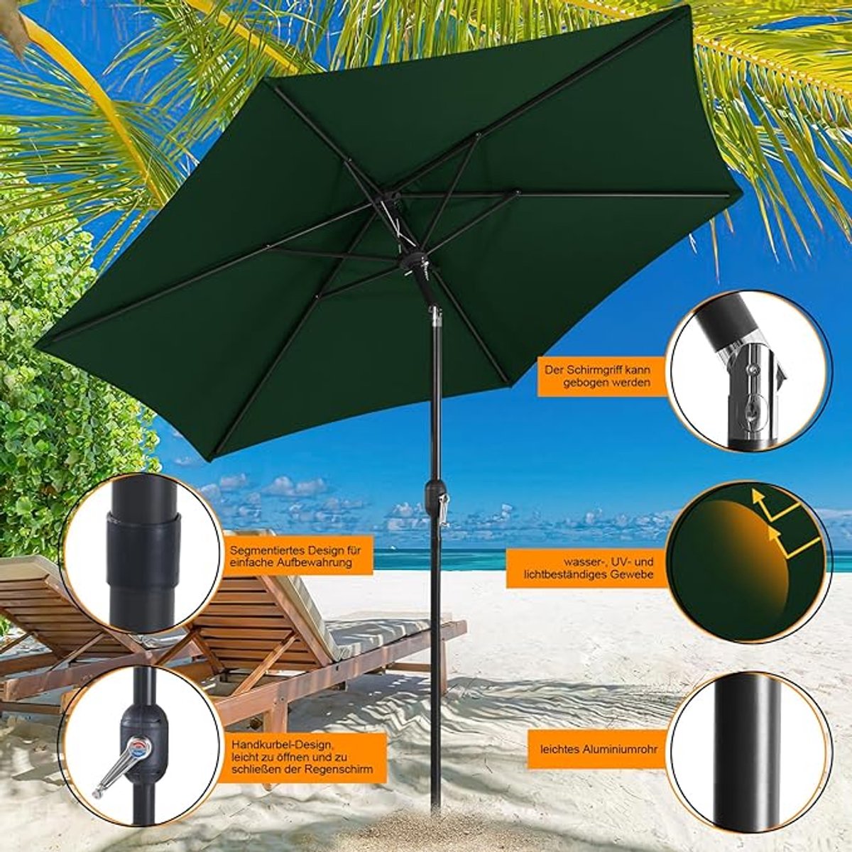 Parasol- Balkon- & Terrasschirm Bellavero LED-Sonnenschirm 2x3 m Anthrazit, Solarbetrieben, Kurbelschirm mit 18 LEDs, UV-Schutz UPF 50+, Gartenschirm, Sonnenschirm, Strandschirm für Garten, Terrass...